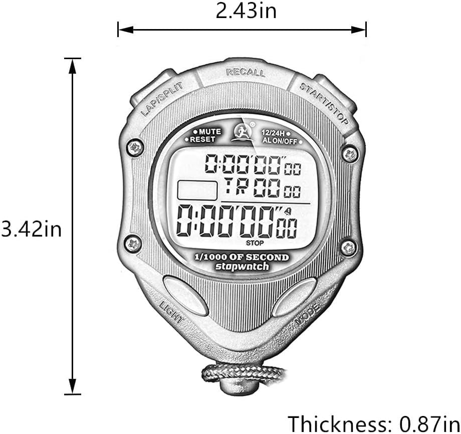 Digital Stop Watch 100 Lap Memory, 0.001second Timing Backlight Stopwatches Timer with Countdown Alarm Clock for Sports Coach Running