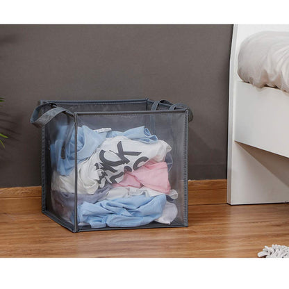 HONOMA Laundry Bags Hamper Bag with Handles,Portable &Collapsible Dirty Clothes Mesh Basket Foldable for Washing Storage, Kids Room,Dorm or Travel (Black, Single-Layer)
