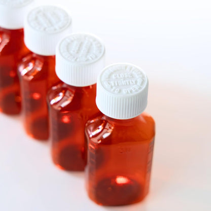 Vakly Amber Prescription Bottles 8 oz (5 Pack) – Plastic Liquid Medicine Bottles with Child-Resistant Caps, Oval Pharmacy Dispensing Container