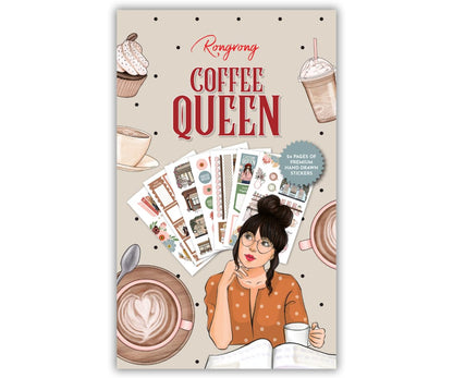 Rongrong Coffee Planner Stickers Book for Planners, Calendars, Journals and Projects – Premium Quality Hand Drawn Perfect for Caffeine Lovers – Scrapbook Accessories – 24 Sheets