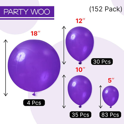 PartyWoo Dark Purple Balloon Arch Kit - 152pcs in 5-18 Inch Sizes for Birthday & Baby Shower Decor