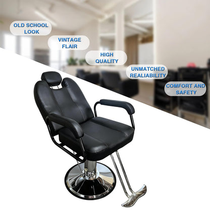 VLNOTY Barber Chair for Hair Stylist with Heavy Duty Hydraulic Pump, Adjustable Height, 135° Reclining Backrest, 360° Swivel, Chrome Base, Black Leather