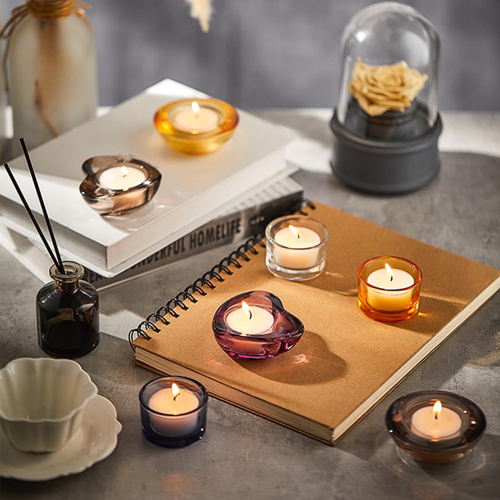 ELIVIA Gold Tealight Candle Holders - Set of 12, Round Chunky Glass Candle Holder, 3" Diameter - CH01 - Rusty Orange