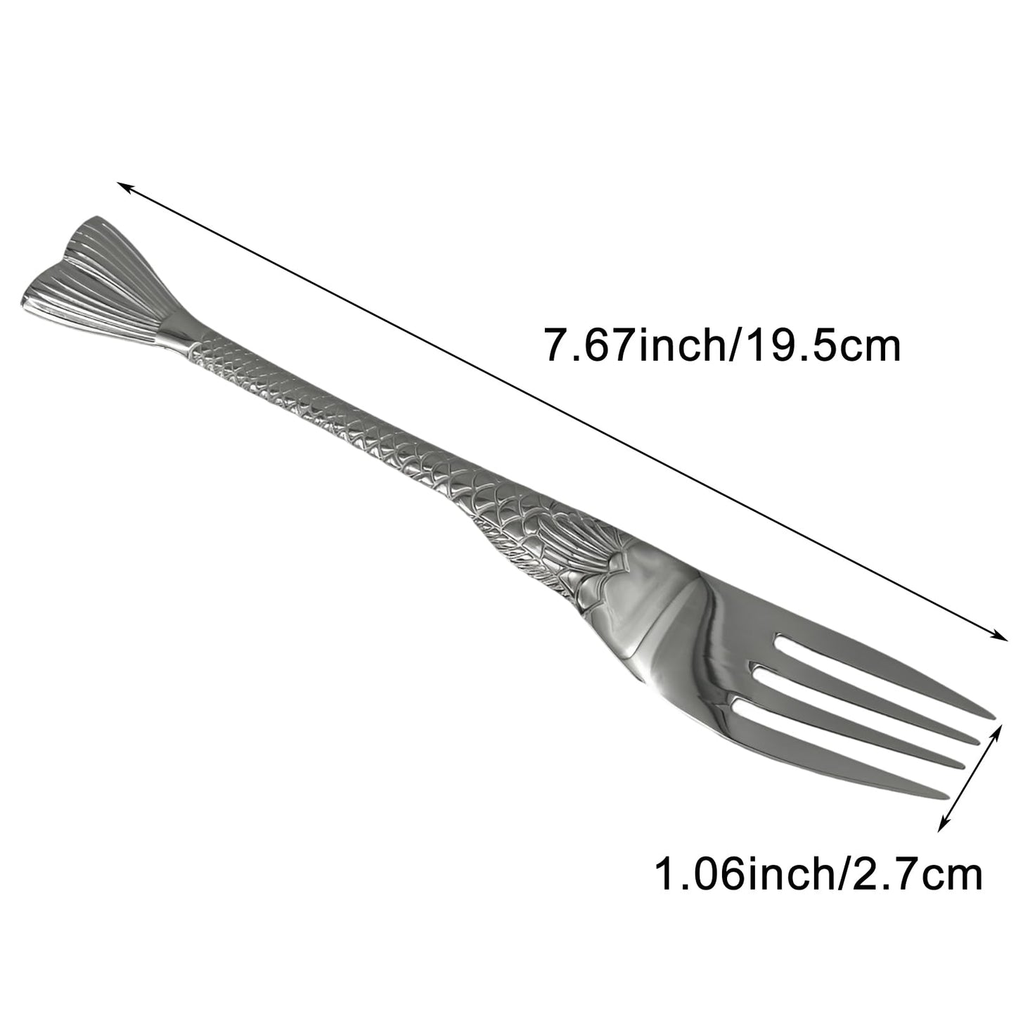 Pinenjoy 2Pcs Fishtail Handle Spoon and Fork Silver 18/10(304) Stainless Steel 7.5inch Asian Soup Spoon Dinner Fork Set for Porridge Cereal Salad Spaghetti
