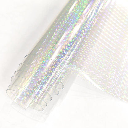 Iridescent Clear Film Laser Mirror Rainbow Transparent PVC Waterproof Vinyl Material for Bows Jewlery Bags Making DIY Crafts (Gem Patterns-A)