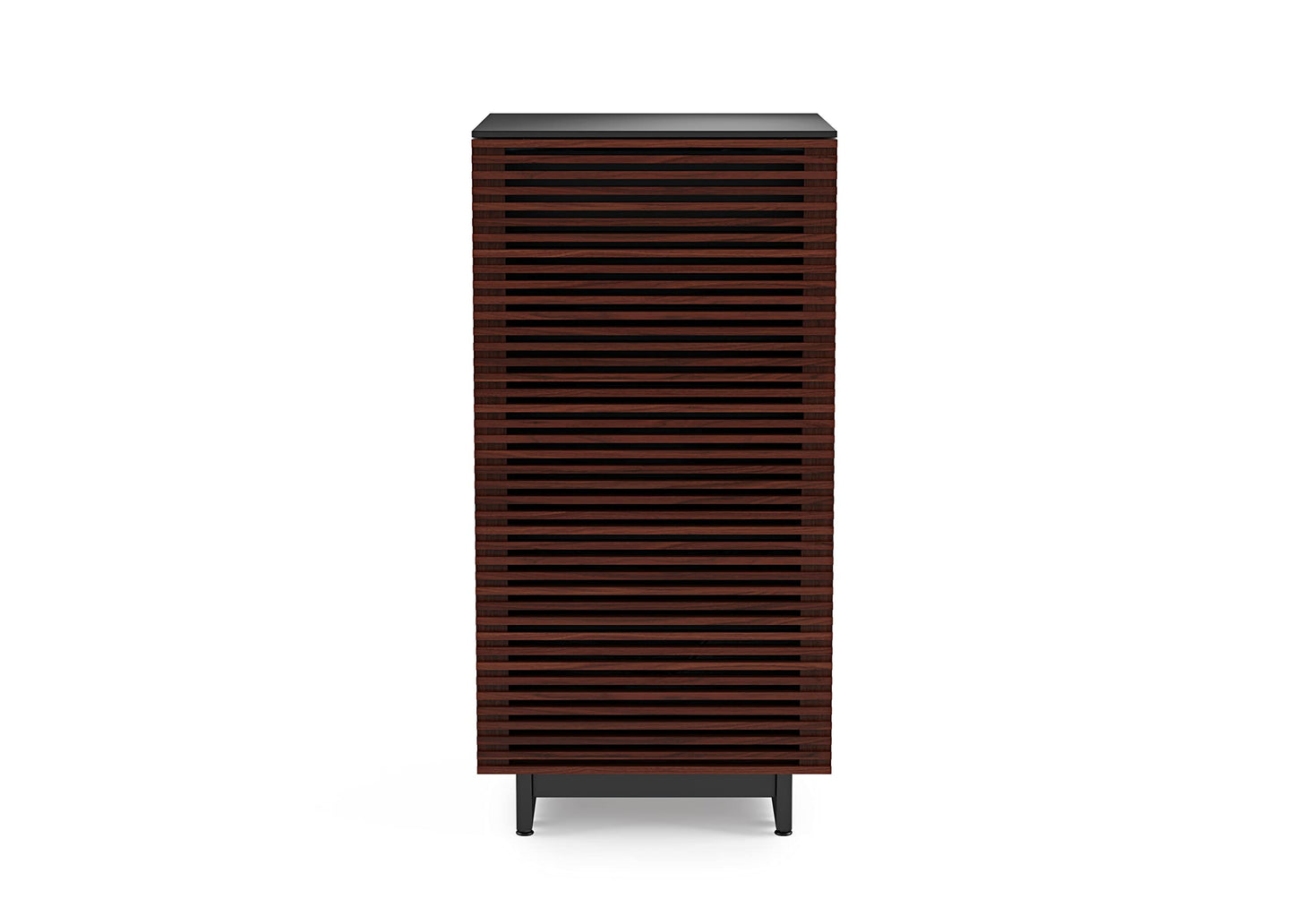 BDI Furniture Corridor 8172-22'' Audio Cabinet with Flow-Through Ventilation, Cable Management, Adjustable Shelves, Louvered Doors, Satin-Etched Tempered Glass Top, Chocolate Stained Walnut