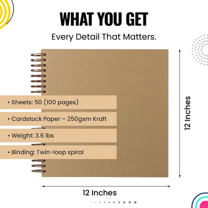 Modern Shop Scrapbook Album | Extra Thick Kraft Paper with Hardcover - 12 x 12 250 gsm, 50 sheet