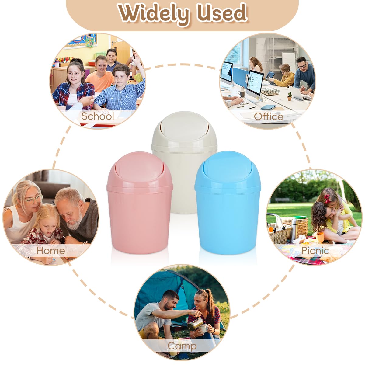DIBALIYI 3 Countertop 270 3 Pcs Mini Trash Can with Lid, Small Desktop Trash Can, Tiny Garbage Cans with Trash Bags