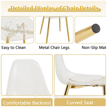 Trygoal Glass Dining Table Set, 7-Piece Table and Chair Set with 71" Oval Glass Dining Table & 6 Clear Acrylic Chairs, Modern 6-Seater Kitchen Table Set with Metal Double Column Luxury Style, Gold