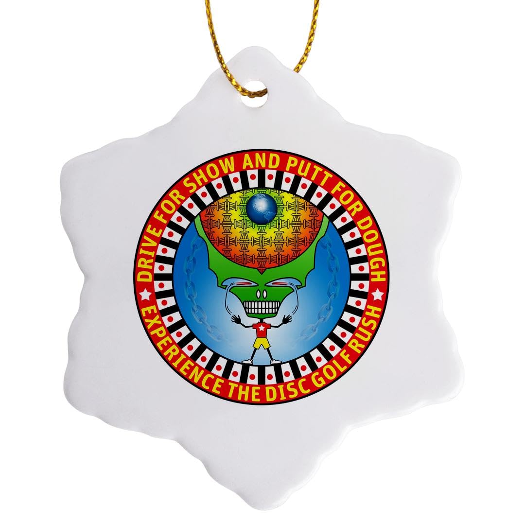 3dRose Experience The Rush Fun Frisbee disc Golf Design of Skeleton Player with Vision 3 inch Snowflake Porcelain Ornament