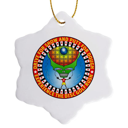 3dRose Experience The Rush Fun Frisbee disc Golf Design of Skeleton Player with Vision 3 inch Snowflake Porcelain Ornament