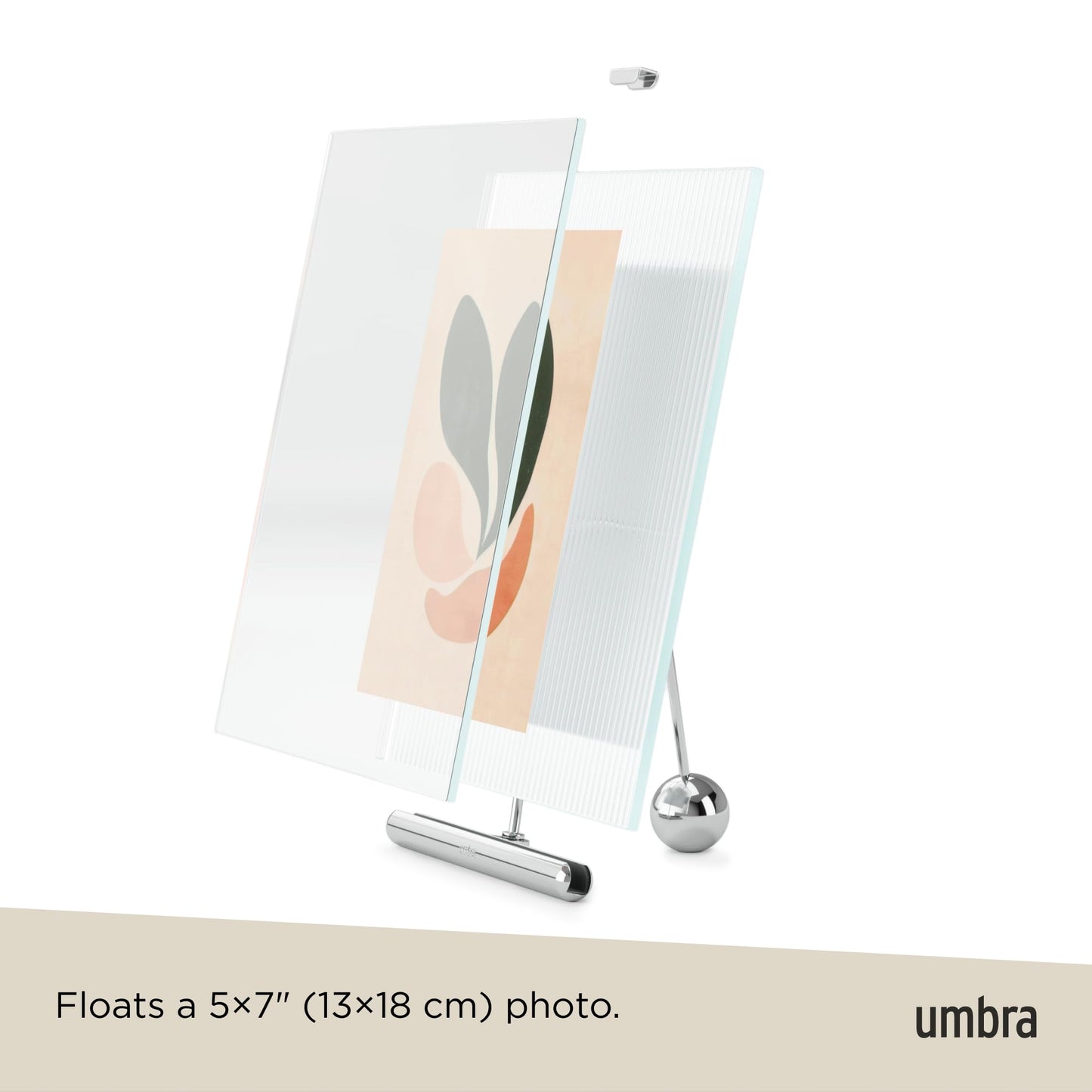 Umbra Flute 5x7 Floating Picture Frame – Modern Glass Photo Frame with Ribbed Backing and Integrated Easel, Tabletop Display for Photos or Artwork – Chrome