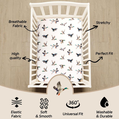 4 Pack Mallard Duck Baby Crib Sheets Neutral Unisex Breathable Fitted Nursery Sheets for Baby Girl or Boys (Crib Sheet)