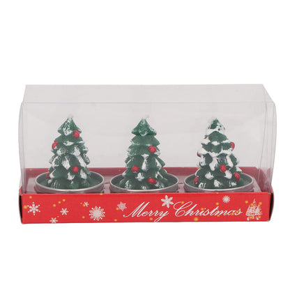 Srliya Christmas Tree Tealight Candles, Premium Paraffin Material, Long Burning Time, Cute Festive Design, 3pcs Tea Candle Holder, for Christmas Parties, Weddings