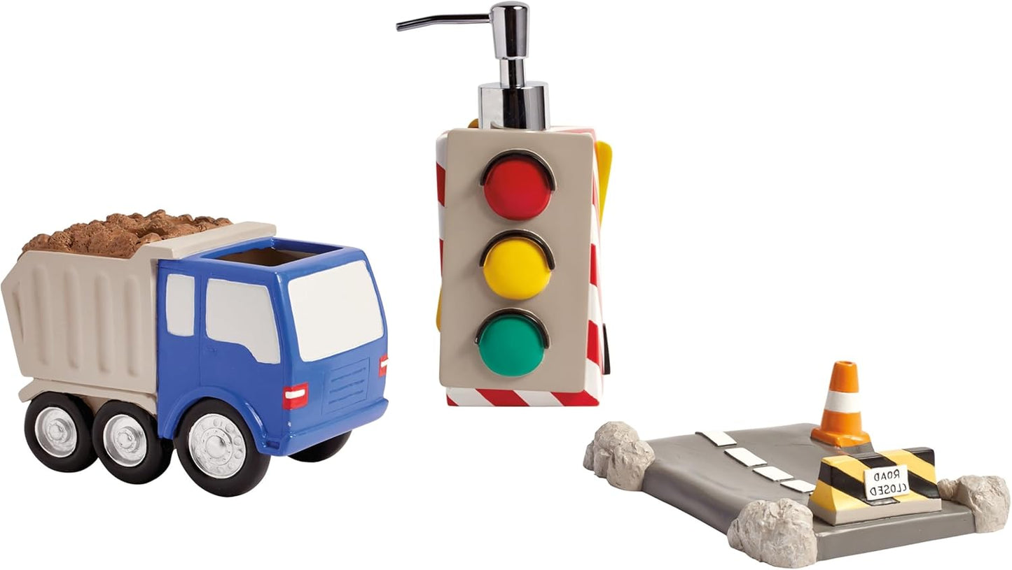 Set 3-Piece Countertop 1 1 1 dream FACTORY Trains and Trucks Kids Bathroom Accessories - Organizer Dcor for Bath