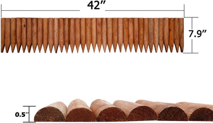 Worth Garden 3.5 Ft Wooden Short Fence, Outdoor Landscape Edging Decorative Border, Brown (H:7.9'', 42'' L)