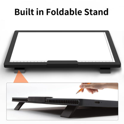 HIUKCOLED Rechargeable A4 Light Pad, Battery Powered Light Board with Top Clip＆Stand, Stepless Dimmable＆6-Level Brightness Adjustable, Wireless LED Tracing Box for Diamond Painting,Drawing,Sketching