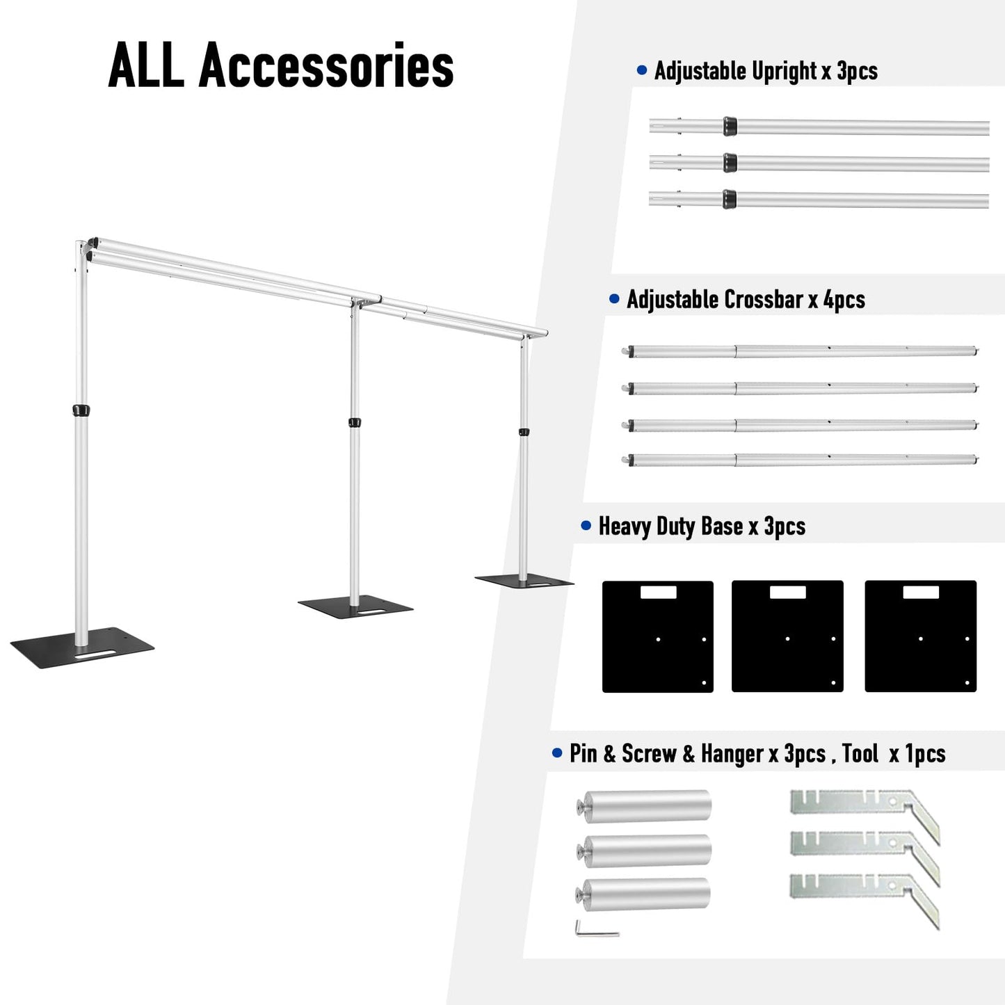 Hecis Heavy Duty Backdrop Stand, 10x20Ft Double Crossbar Pipe and Drape Stand Kit, Adjustable Banner Stand, Back Drop Stand for Party Event, Trade Shows & Wedding Decor