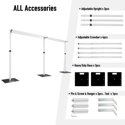 Hecis Heavy Duty Backdrop Stand, 10x20Ft Double Crossbar Pipe and Drape Stand Kit, Adjustable Banner Stand, Back Drop Stand for Party Event, Trade Shows & Wedding Decor