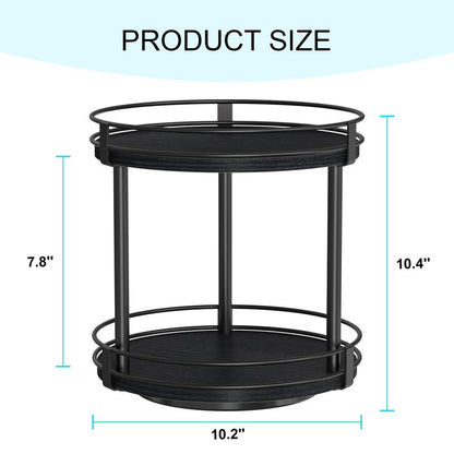 Snughome Lazy Susan Spice Rack, 2 Tier Rotating Spice Rack, Wood Lazy Susan Organizer for Cabinet, Black Kitchen Counter Shelf, 10.2" x 10.2" x 10.4"