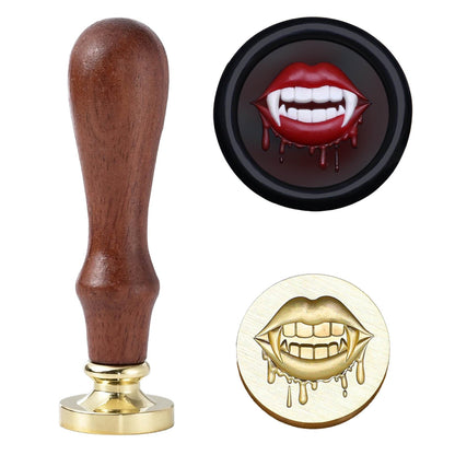 Halloween Wax Seal Stamp,Vampire Lips with Sharp Teeth Charms Vampire Lips Stamp Head with Pearwood Handle for Creative DIY,Envelope Sealing,Invitations