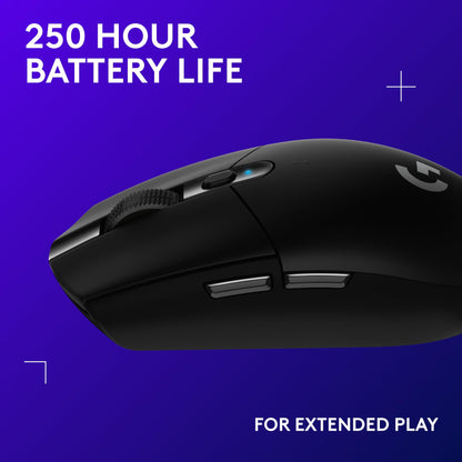 Logitech G305 LIGHTSPEED Wireless Gaming Mouse, Hero 12K Sensor, 12,000 DPI, Lightweight, 6 Programmable Buttons, 250h Battery Life, On-Board Memory, PC/Mac - Black