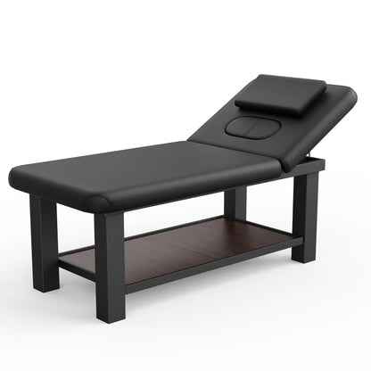 Ufurpie Adjustable Backrest Heavy-Duty Wide Massage Table, Treatment Physical Therapy Table, Wide Luxury Professional Stationary Spa Facial Bed, PU Leather Salon Bed, Black, 31.5'' W × 75'' L