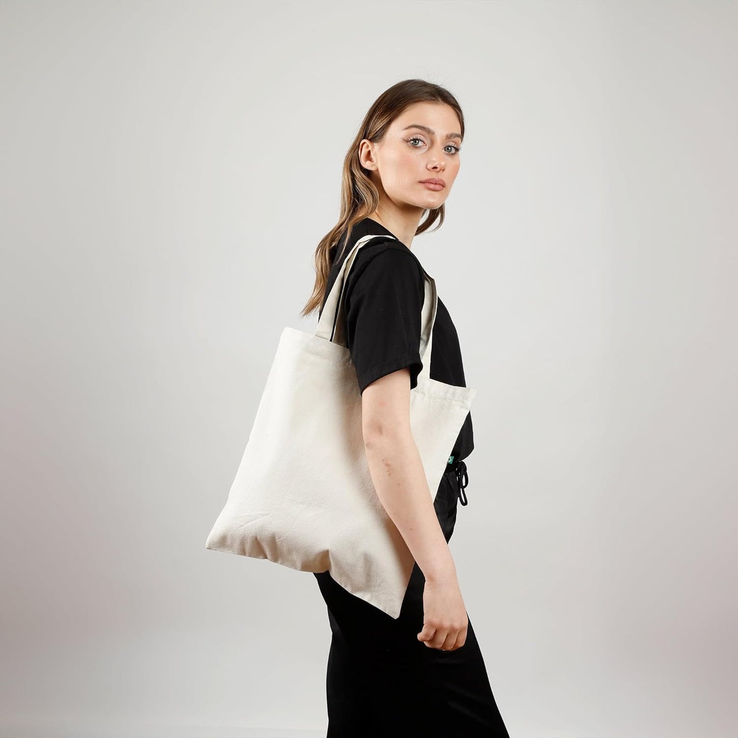 12 Pack 15x16 TBF Wholesale Recycled Canvas Tote Bags in Bulk Heavy Duty Reusable Cotton Cloth Plain Blank Bags