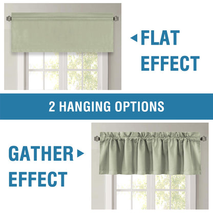 H.VERSAILTEX 100% Blackout Curtain Valances for Kitchen Windows/Bathroom/Living Room/Bedroom Thermal Insulated Rod Pocket Valances for Windows, 2 Pack, 52" x 18", Light Sage
