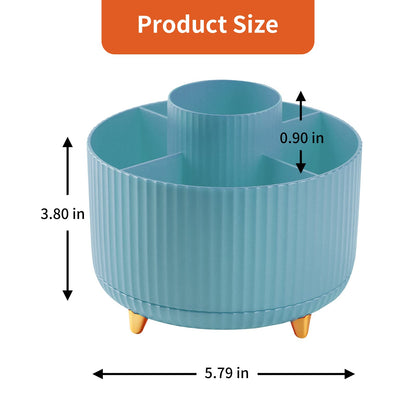 EDENMS Desk Pencil Pen Holder, 5 Slots 360°Degree Rotating Organizers for, Desktop Storage Stationery Supplies Organizer, Cute Cup Pot Office, School, Home, Art Supply, Blue