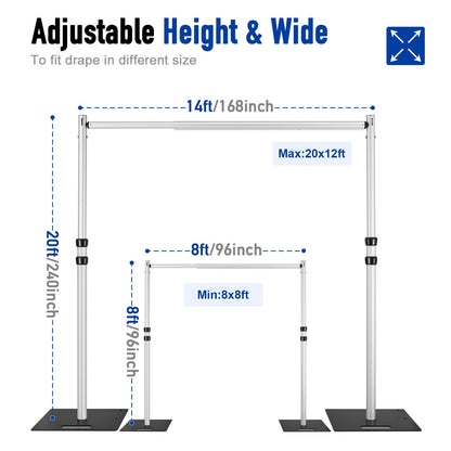 Heics Heavy Duty Backdrop Stand, 20x14ft Pipe and Drape Stand, Balloon Arch Stand, Banner Stand for Wedding Decor, Party Decorations, Baby Shower Backdrop, Sturdy Event Party Supplies