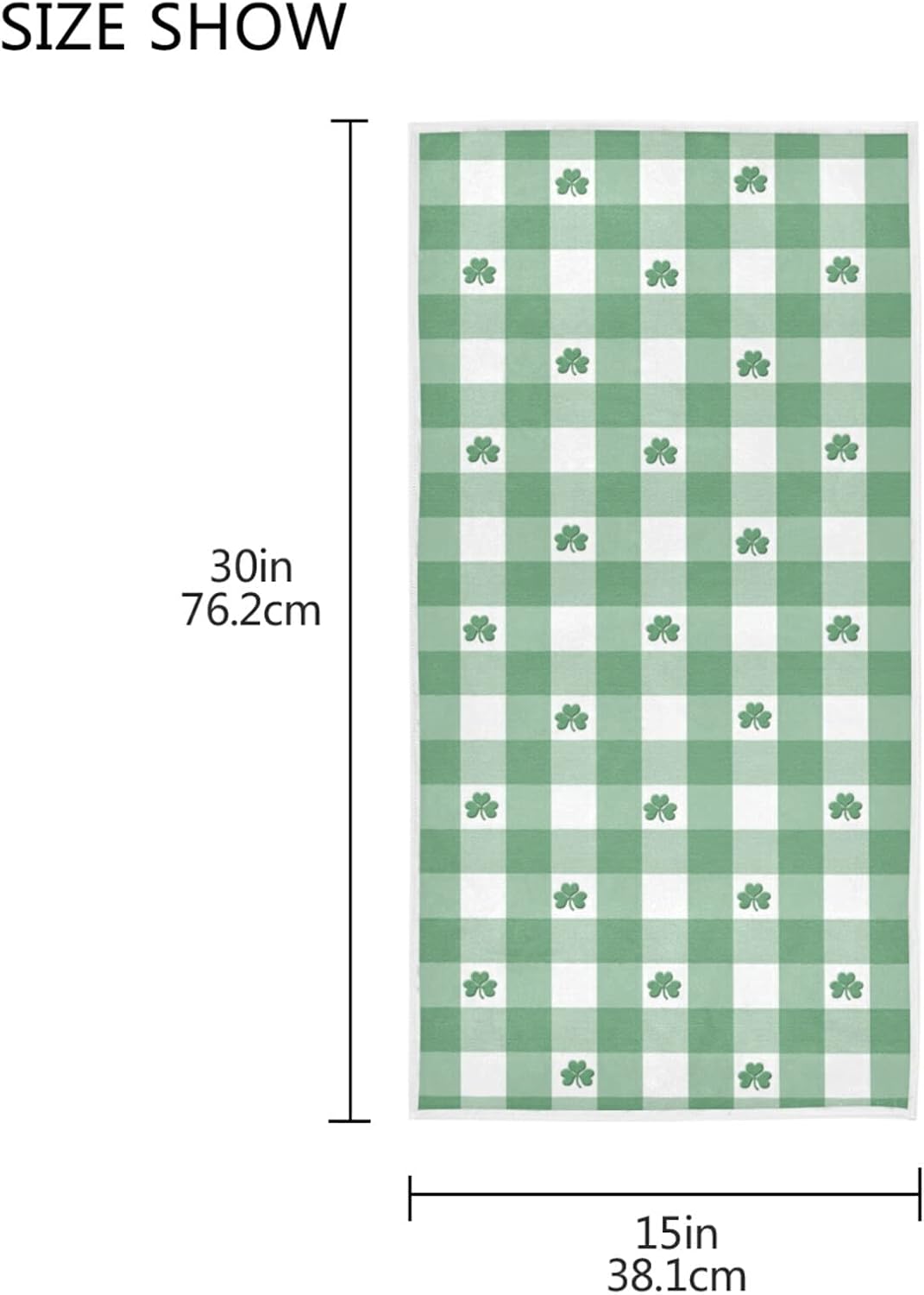 senya St. Patrick's Day Hand Towels, Green White Gingham Pattern, Highly Absorbent for Bathroom - Shamrocks