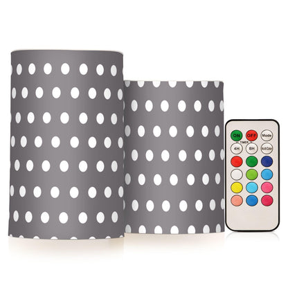 Kigai Flameless Candles, Polka Dots Grey White Flickering Flameless Candle Set of 2, LED Candles Battery Operated with 18-Key Remote for Wedding, Festival, Home Decor