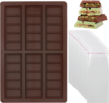 Bcautay Set 100pcs Chocolate Bar Molds Silicone Snap Bars Making Food Grade Break-Apart Chocolate Molds with Storage