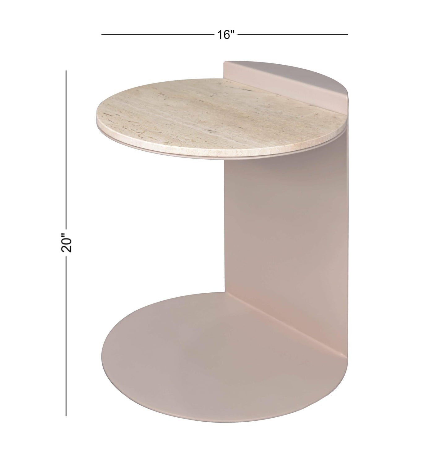 JONATHAN Y Evelyn Modern Natural Marble C-Shaped End Table, 20" Round Side Snack Table with Matte Pink Beige Iron Frame for Living Room, Small Accent Table for Sofa MTB1102A