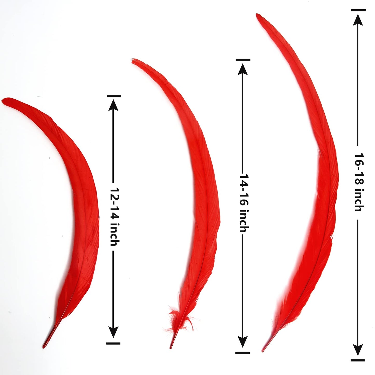 THARAHT 50PCS Rooster Coque Tail Feathers Bulk Natural 14-16Inch 35-40cm for Crafting Wedding Fly Tying Feather Party Performances DIY Decoration Rooster Tail FeatherRed
