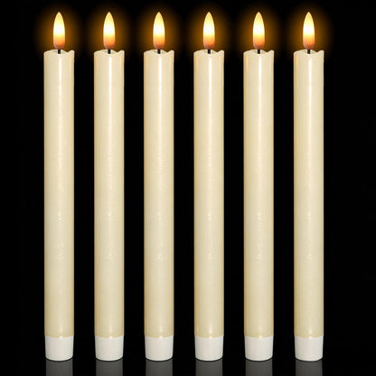 Wondise Ivory Flameless Taper Candles with Timer, 6 Pack Battery Operated LED Flickering 3D Flame Real Wax Candle, Halloween Christmas Thanksgiving Fireplace Decorations