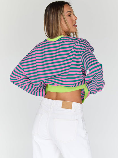 Trendy Queen Oversized Sweatshirt for Women 2025 Fall Crewneck Striped Long Sleeve Shirts Hoodies Cute Top Y2K Outfits