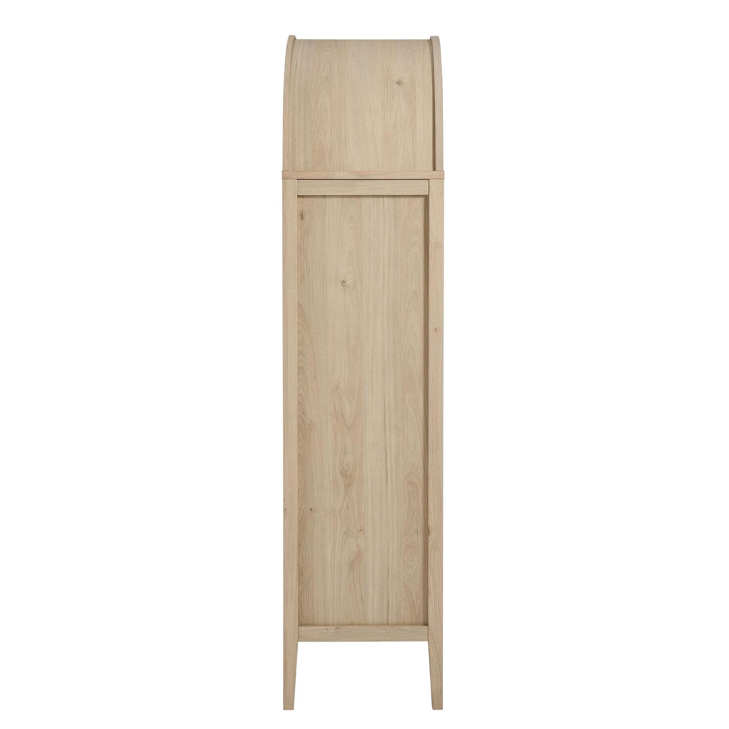 Modway Nolan Modern Farmhouse 71 Inch Tall Arched Storage Display Cabinet in Light Oak Wood Grain - 4-Tier Bookcase with Glass Doors and Shelves - Arch Accent Cabinet for Living Room