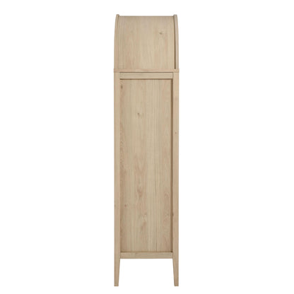 Modway Nolan Modern Farmhouse 71 Inch Tall Arched Storage Display Cabinet in Light Oak Wood Grain - 4-Tier Bookcase with Glass Doors and Shelves - Arch Accent Cabinet for Living Room