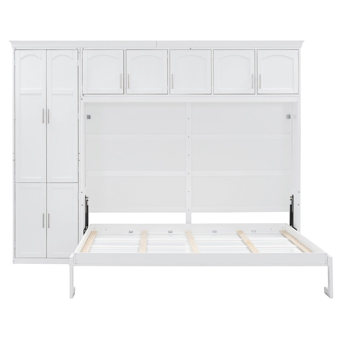 Merax Queen Size Murphy Bed Wall Bed with Cabinets,White