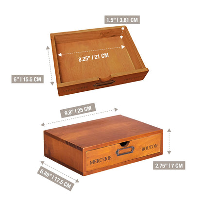 Wooden Single Drawer Unit - Solid Wood Monitor Stand for Desktop Organization and Storage - Stackable Desk Organizer - Rustic Nightstand With Label Holder - Countertop Organizer