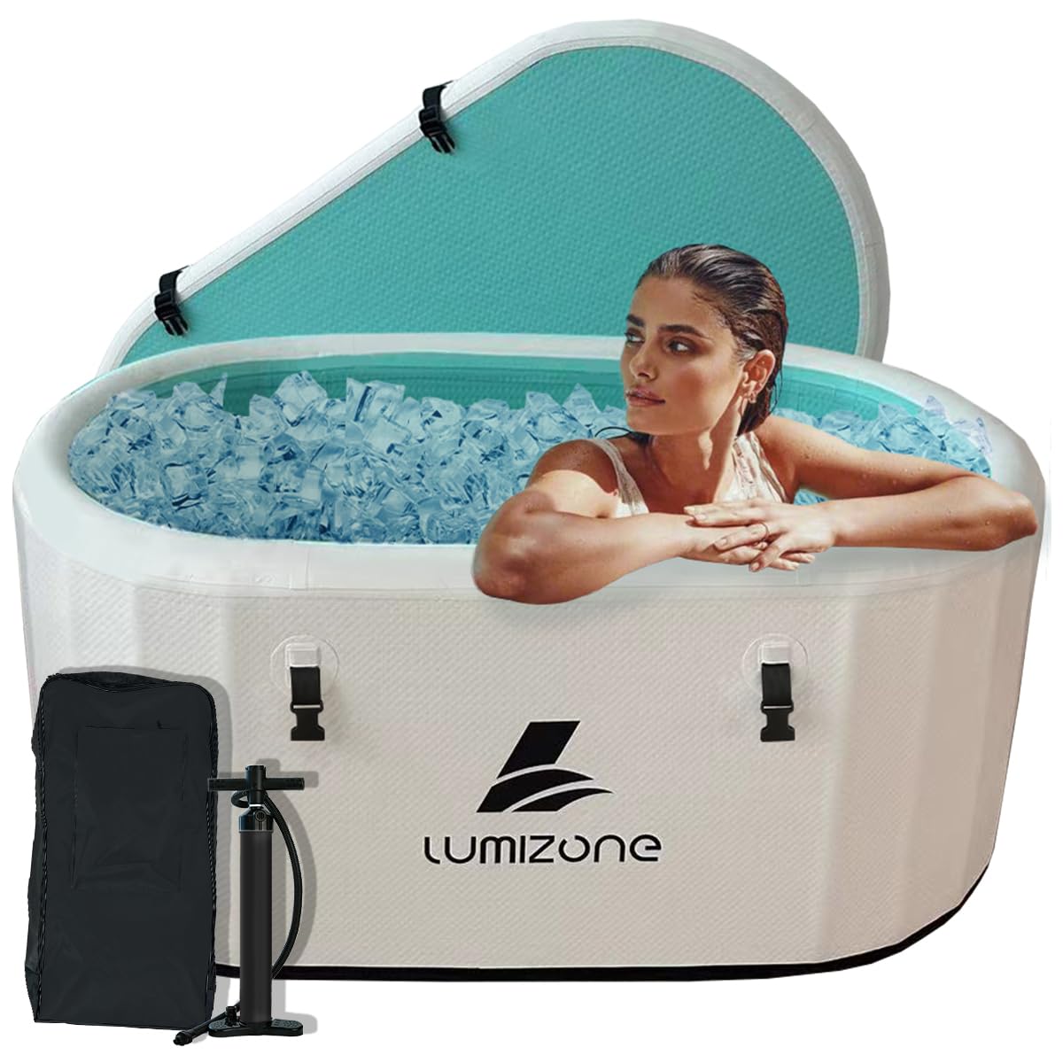 Lumizone Inflatable Cold Plunge Tub 132 Gallons Capacity Ice Bath Portable Ice Bath Tub Compatible With Water Chillers with Lid Drop Stitch PVC Double Layer Seals Oversized for Athletes
