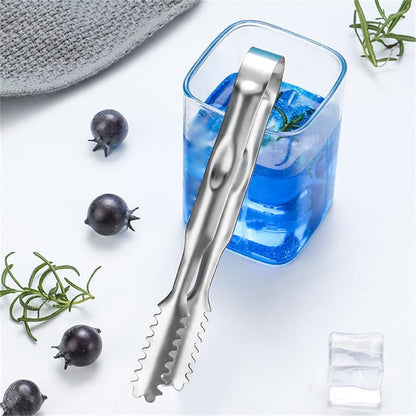 2 Pcs Ice Tongs for Ice Bucket - Premium Stainless Steel with Teeth for Serving Ice, Sugar Cubes, Tea Party (Silver,