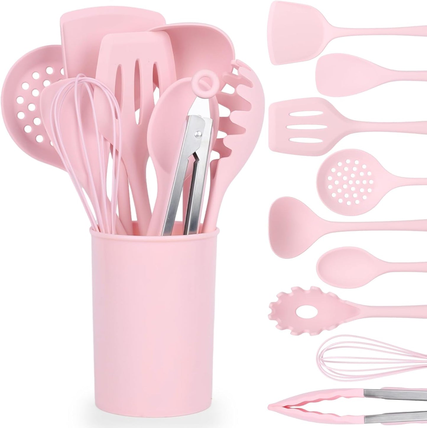 LOVEINUSA 10PCS Silicone Cooking Utensils Set, Heat Resistant Gadgets Tools for Nonstick Cookware, Dishwasher Safe Pink