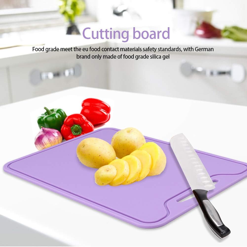Food Grade Silicone Flexible Cutting Board, Purple Chopping Board for Home Kitchen Use