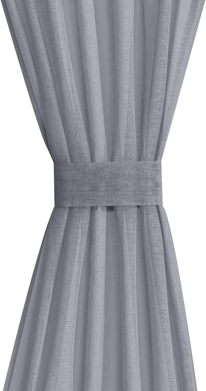 Aquazolax Transparent Sheer French Door Curtain Panel (1 Piece, 30W x 40L, Grey) - Elegant Solid Voile Rod Pocket