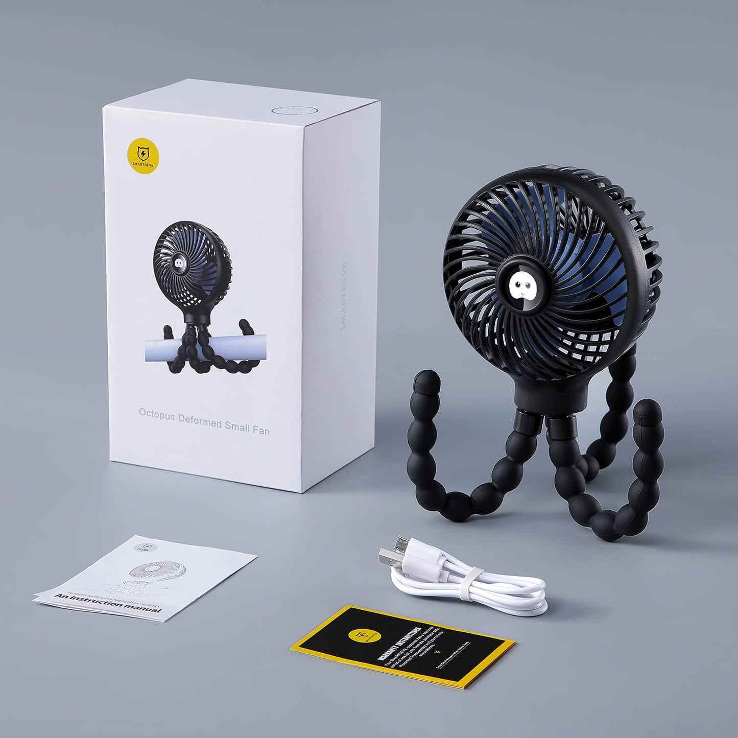 SMARTDEVIL Portable Clip on Stroller Fan for Baby, 3 Speed Battery Operated Personal Desk Fan with Flexible Tripod, Mini Handheld Fan for Car Seat, Treadmill, Camping (Black)