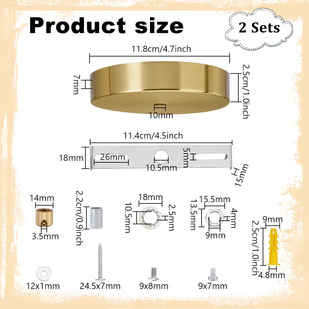 PH PandaHall 2 Sets 4.6 Inches Light Canopy Kit, Golden Round Modern Chandelier Ceiling Plate Replacement Iron Chandelier Canopy for DIY Project Lighting Fixtures Chandelier Pendant Wall Lamp