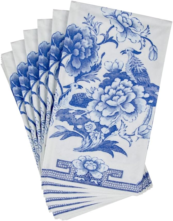 Packs 15 Caspari Blue & White Paper Guest Towel Napkins - Two